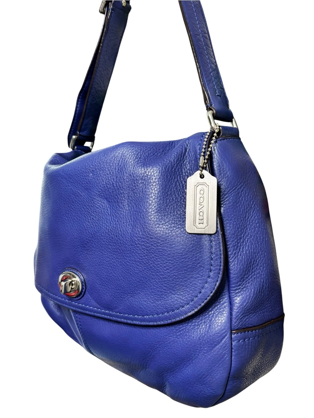 Coach Royal Blue Leather Turnlock Shoulder Bag - Picture 4 of 10